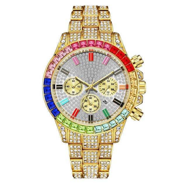 Colorful Diamond Watch Top Brand for Men Luxury Iced Out Watch Square Quartz Waterproof Wristwatch Relogio Masculino Men Watches Premium Color : Gold|Silver|Rose Gold|All Black|Rainbow Black|Gold and Silver