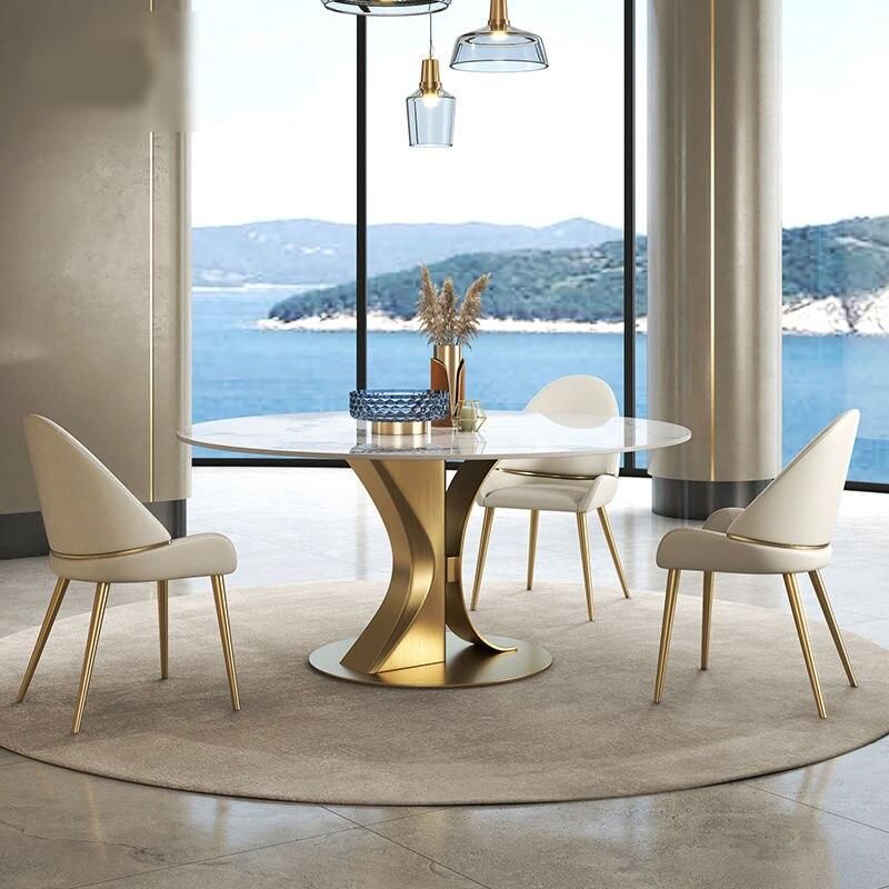 Luxury Marble Round Dining Table with Gold Stainless Steel Frame and ...