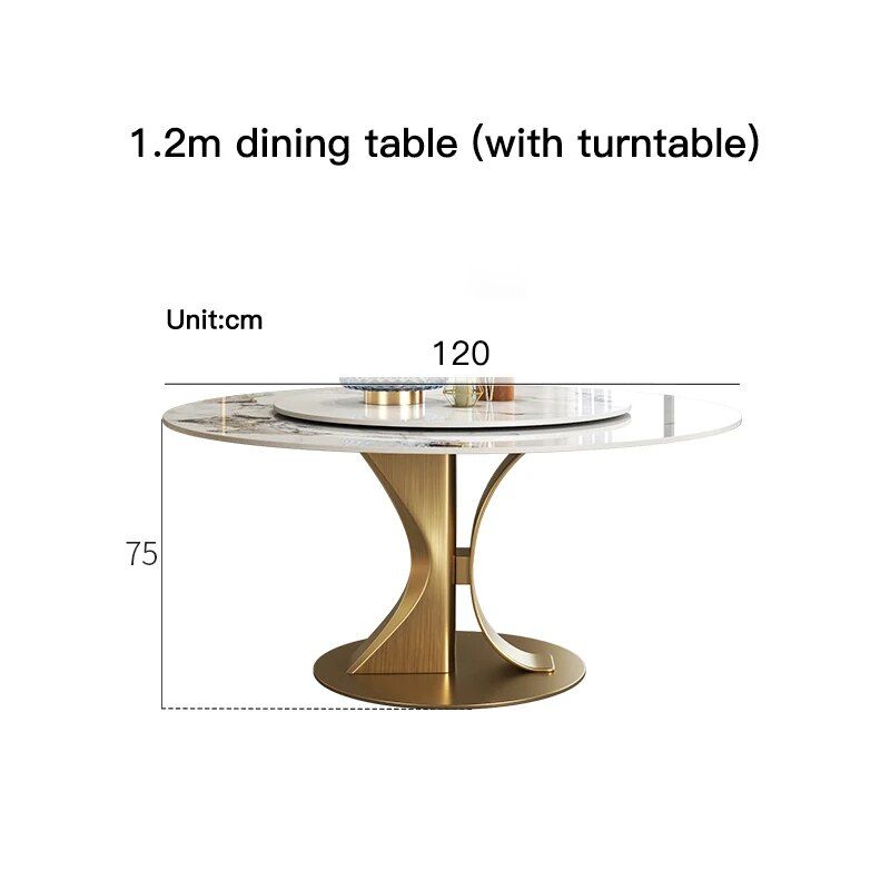 Luxury Marble Round Dining Table with Gold Stainless Steel Frame and ...