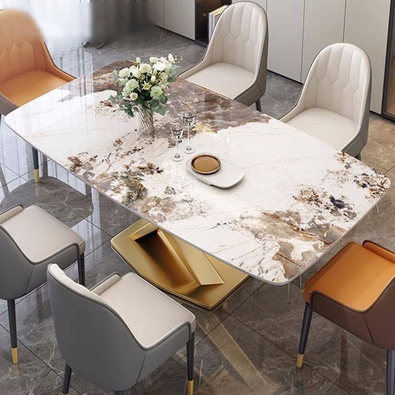 Luxurious Marble-Effect Oval Dining Table for 8 - Modern Chinese Style