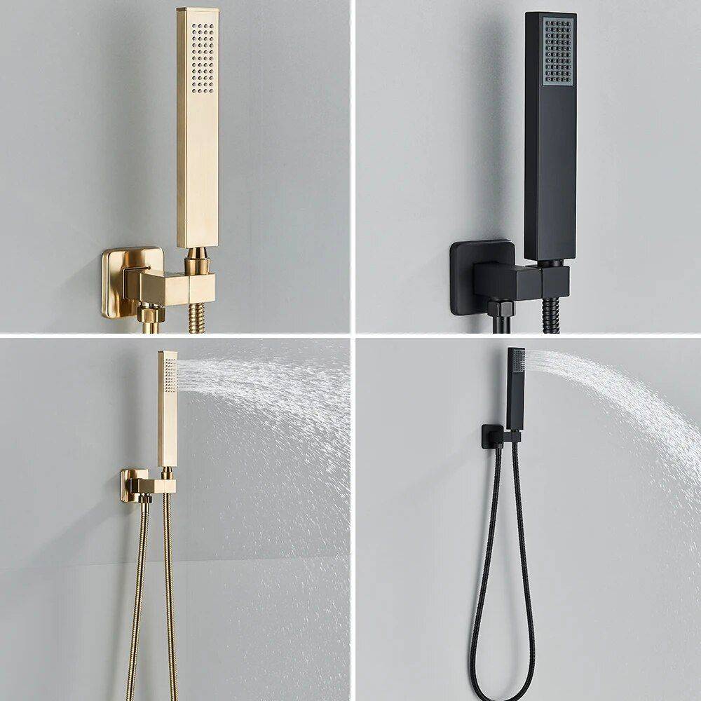 Luxury Gold Thermostatic LED Shower Set with Rainfall & Waterfall ...
