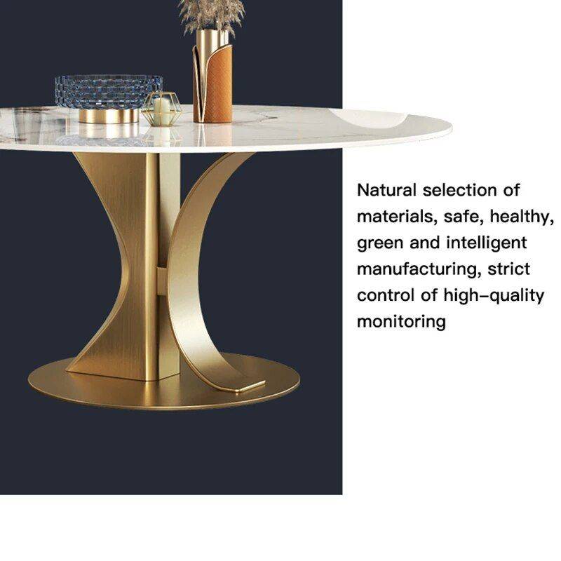 Luxury Marble Round Dining Table with Gold Stainless Steel Frame and ...